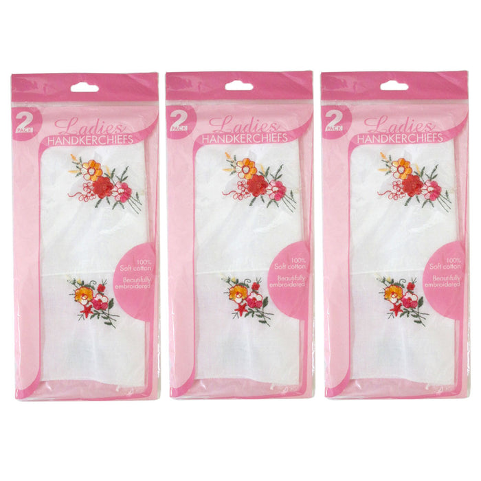 6 Ladies Handkerchief 100% Cotton Pocket Lady Women Square Hankies White Floral