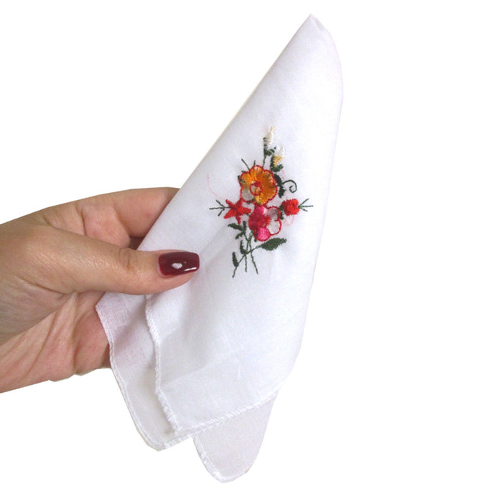 6 Ladies Handkerchief 100% Cotton Pocket Lady Women Square Hankies White Floral
