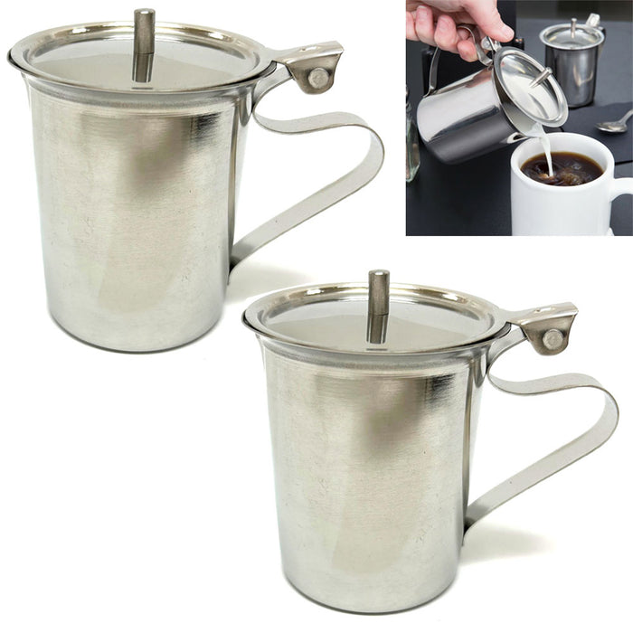 2 Stainless Steel Teapot Coffee Creamer Server Cup Pitcher Lid Cover Carafe 10oz