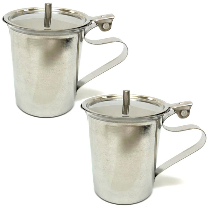 2 Stainless Steel Teapot Coffee Creamer Server Cup Pitcher Lid Cover Carafe 10oz