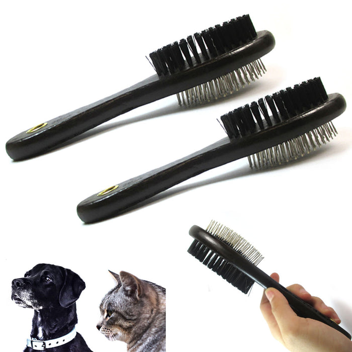 2 PC Double Side Bristle Pin Pet Dog Cat Hair Grooming Brush Fur Shedding Comb