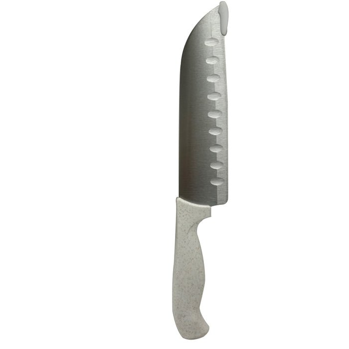 2pc Razor Sharp Knife Santoku Knife Granton Edge 7Inch Wheat Fiber Handle White