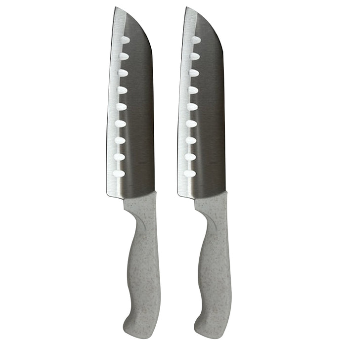 2pc Razor Sharp Knife Santoku Knife Granton Edge 7Inch Wheat Fiber Handle White