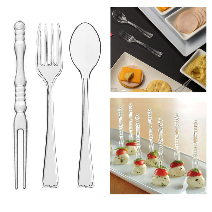 72 Clear Plastic Mini Forks Tiny Spoon Serving Picks Taster Disposable Appetizer