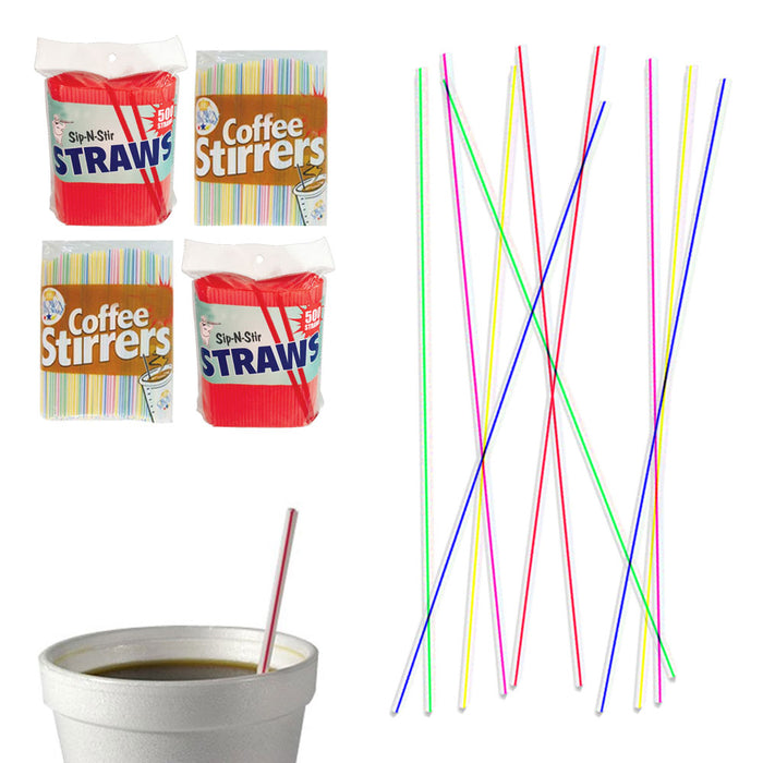 1000 Pc Cocktail Coffee Sipping Straws Drink Stirrers Disposable Mix Colors Bars