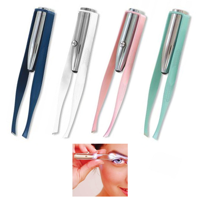 2 Pc Light Up Tweezer Stainless Steel Make Up LED Eyebrow Hair Removal Lighted