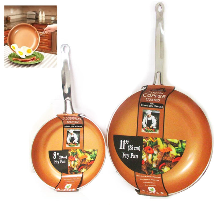 2 Piece Non Stick Ceramic Copper Coated Fry Pan Set Eco PFOA free Cookware 11"
