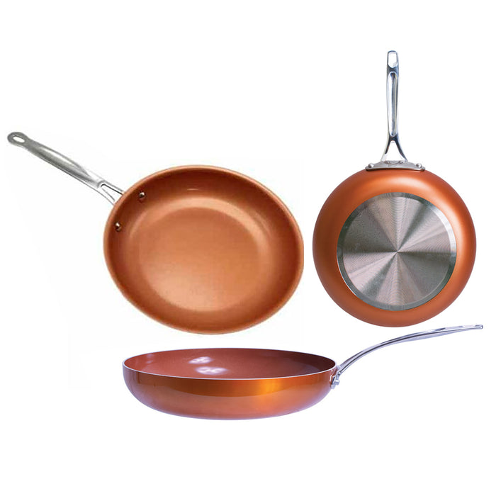 2 Piece Non Stick Ceramic Copper Coated Fry Pan Set Eco PFOA free Cookware 11"