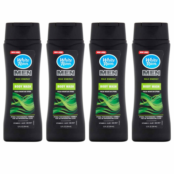 4 Men Body Wash Cleansing Shower Gel Aloe Hydration Mountain Spring Soap 12oz