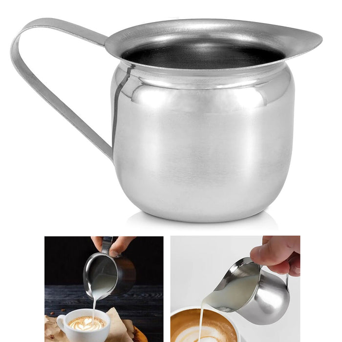 2 Creamer Pitchers Stainless Steel Bell Server Coffee Espresso Hot Tea Latte 5oz