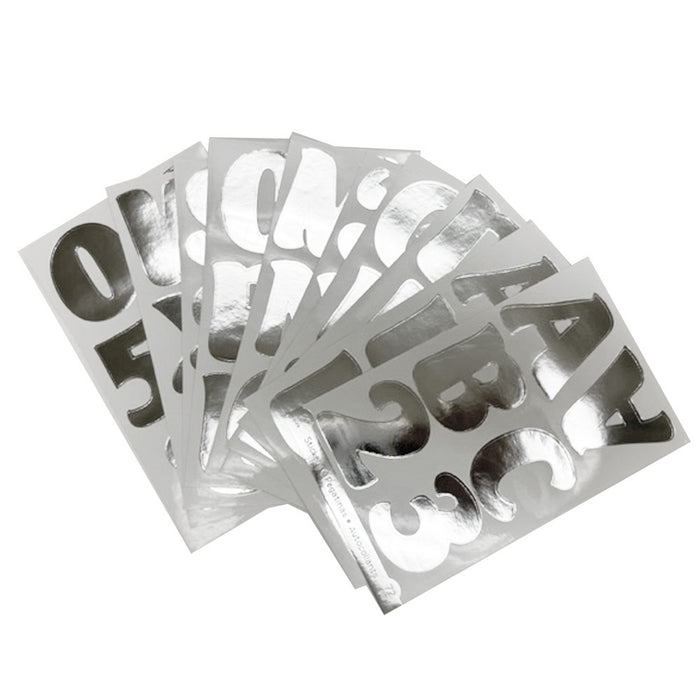 72 Pcs Scrapbooking Stickers Alphabet Numbers Large Bold Letters Silver Metallic