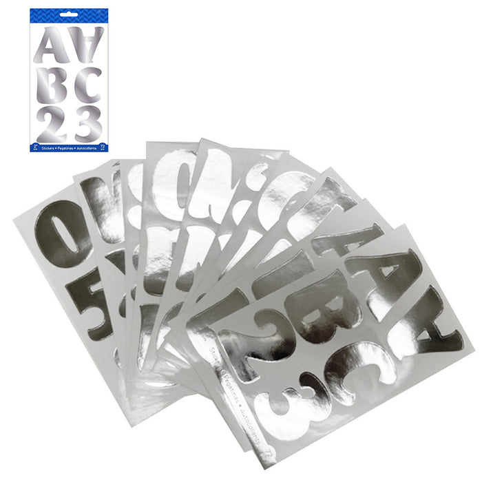 72 Pcs Scrapbooking Stickers Alphabet Numbers Large Bold Letters Silver Metallic
