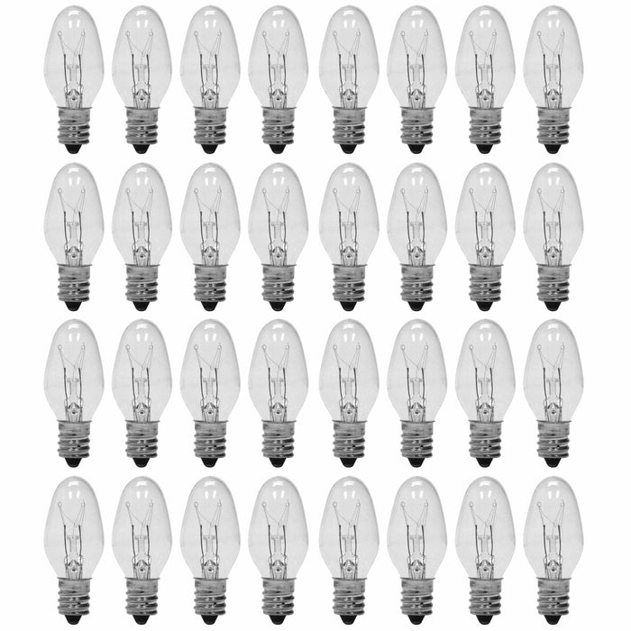 32 Night Light Bulbs Candelabra Replacement Candle Base 7W Lighting 120V Clear