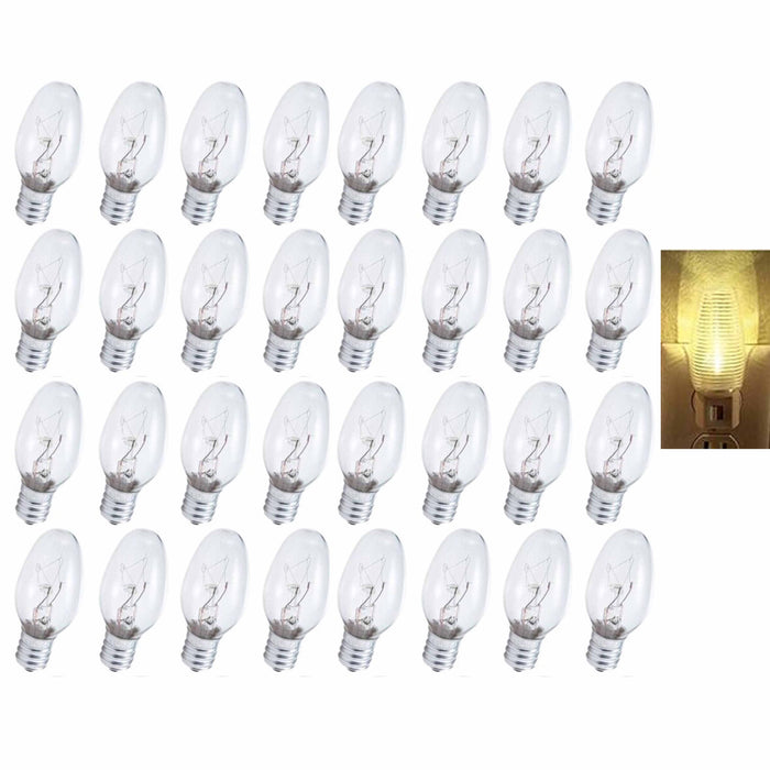 32 Night Light Bulbs Candelabra Replacement Candle Base 7W Lighting 120V Clear