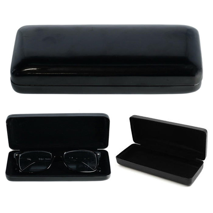 X Black Glasses Case Shiny Rectangular Clam Shell Hard
