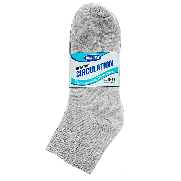 3 Pair Diabetic Ankle Circulatory Socks Health Support Mens Fit Grey Size 9-11