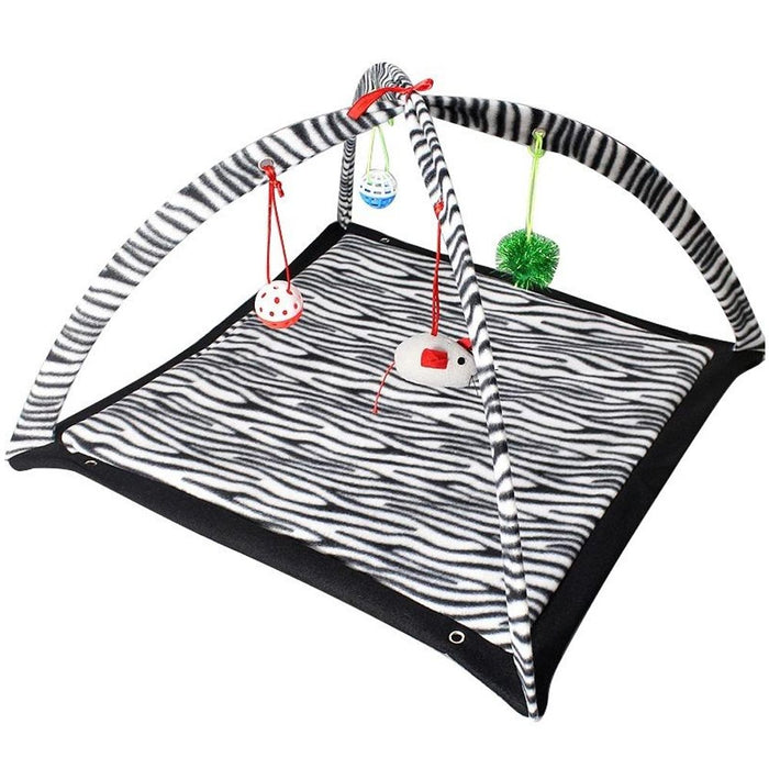Cat Play Tent Zebra Print Dangle Toys Pets Interactive Kitty Play Bed Kitten Fun
