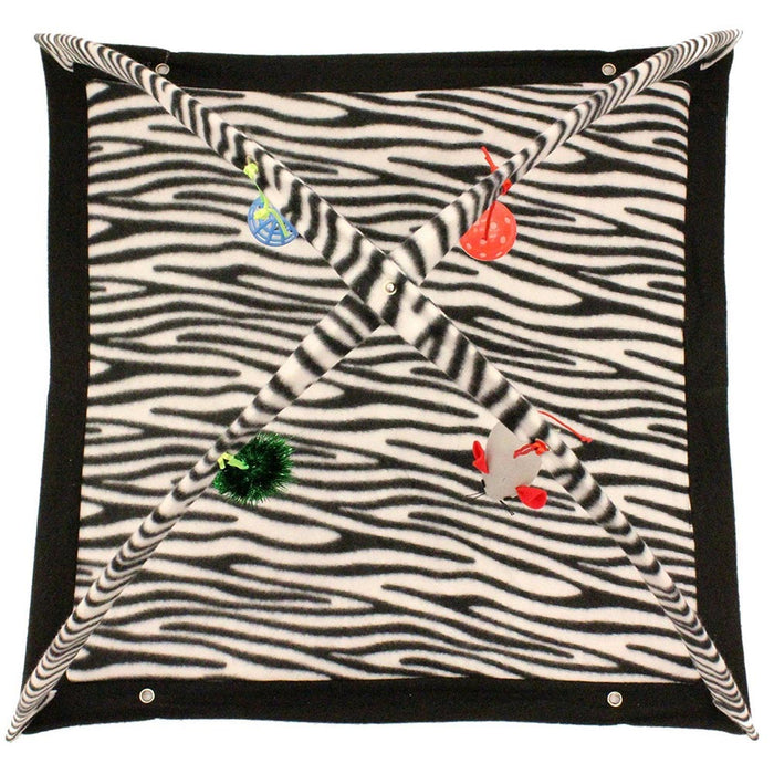 Cat Play Tent Zebra Print Dangle Toys Pets Interactive Kitty Play Bed Kitten Fun