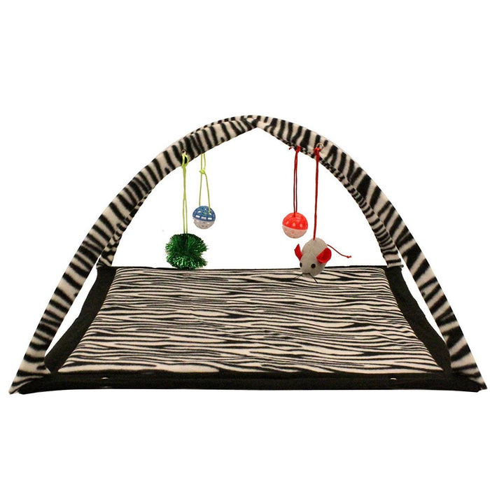 Cat Play Tent Zebra Print Dangle Toys Pets Interactive Kitty Play Bed Kitten Fun