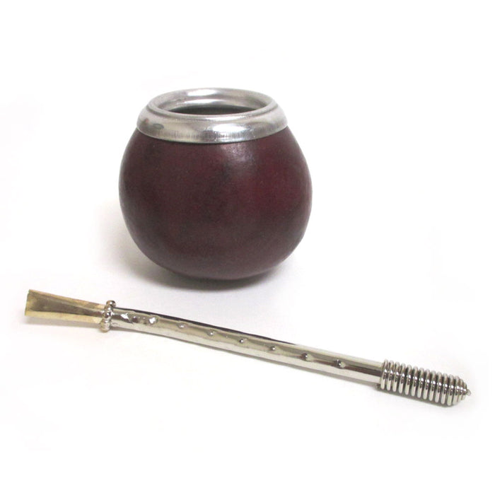 4 Pc Yerba Mate Set Tea Gourd Cup Straw Bombilla 6oz Leaf Bag Kit Pack Argentina