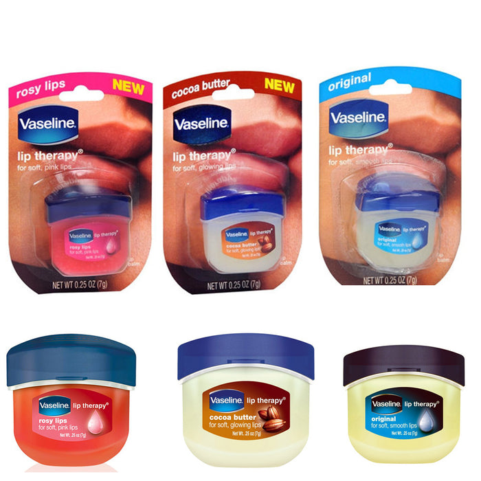 3 Vaseline Therapy Lip Balm Glowing 0.25 Oz Assorted Flavors Petroleum Mini Jars