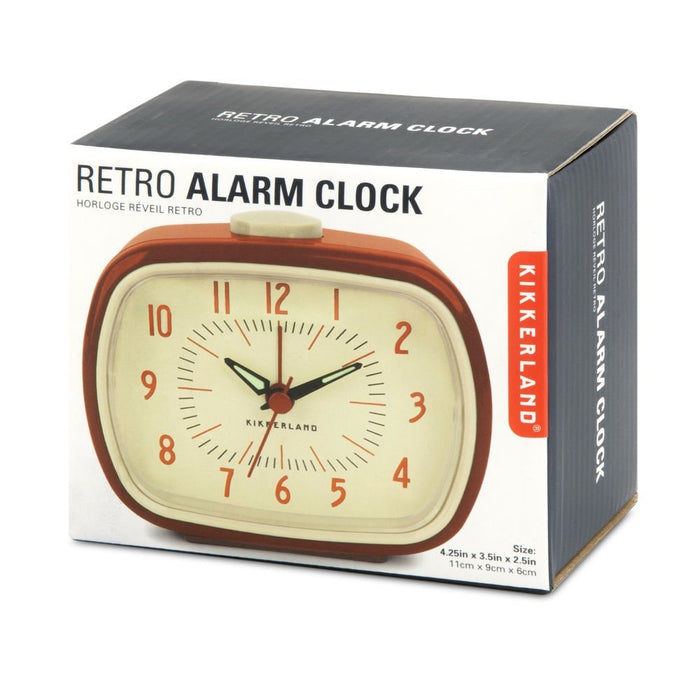 Kikkerland Retro Alarm Clock Red Vintage Old Time Classic Style Hands Glow Dark