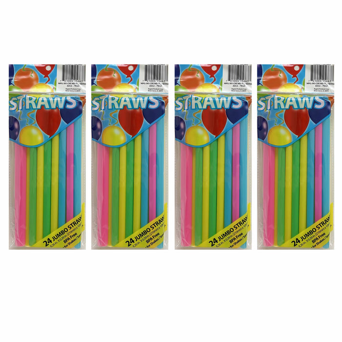96 Pc Neon Straws Large Thick Milkshake Jumbo Smoothie Drinking Party BPA Free