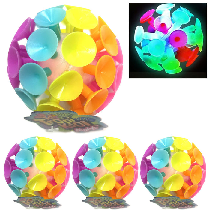 4 Pc Colorful Suction Cup Light-Up Sticky Balls Tossing Toys Kids Party Favors