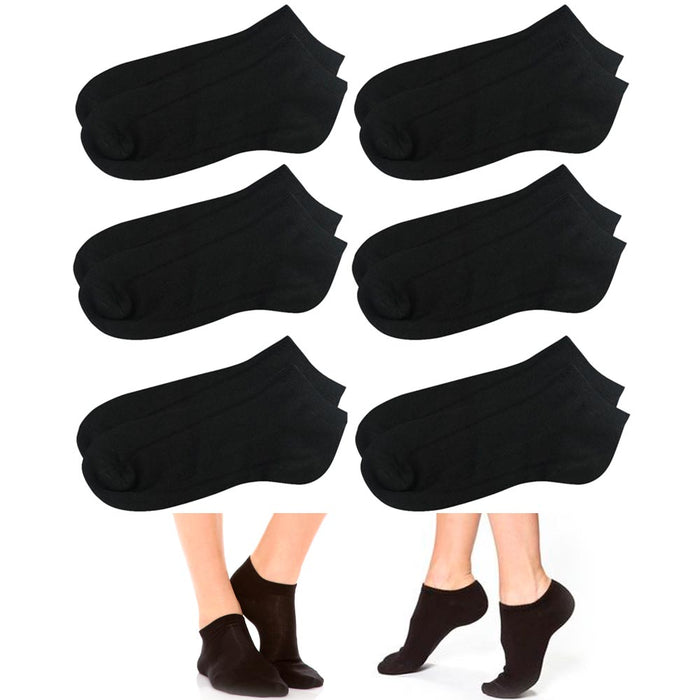 6 Pair Womens Ankle Socks Low Cut Fit Crew Size 9-11 Sports Black Footies