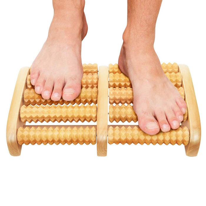 Large Dual Foot Massager Roller Feet Relax Wooden Bamboo Foot Pain Massage New