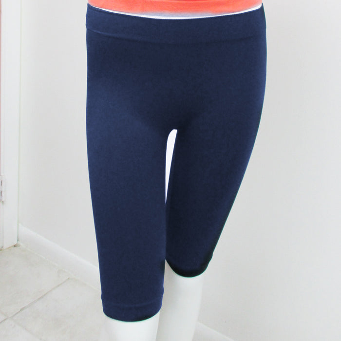 Seamless Solid Navy Shorts Tight Knee Length Spandex Stretch Athletic Yoga Bike