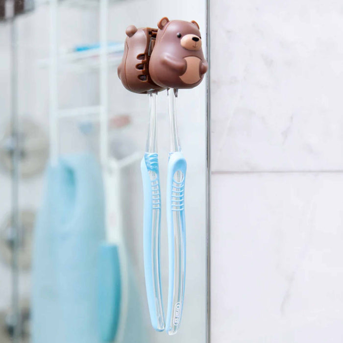 Kikkerland Bear Toothbrush Cover Holder Case Toiletry Cute Kid Bathroom Suction