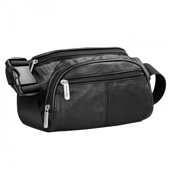 Travelon Leather Waist Fanny Pack Travel RFID Blocking Pouch Belt Bag Black New