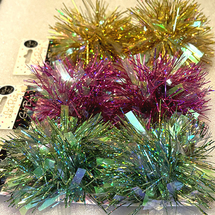 6 Pom Pom Bow Gift Wrapping Decor Present Peel Stick Christmas Ribbon Tinsel 3pk