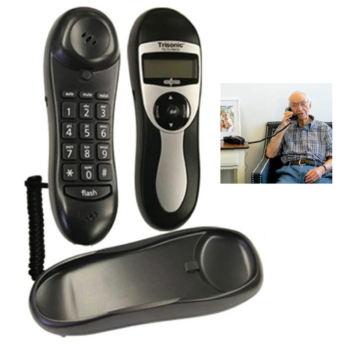 Corded Phone Slim Line Desk and Wall Mount Telephone Caller ID 90 Memory Black