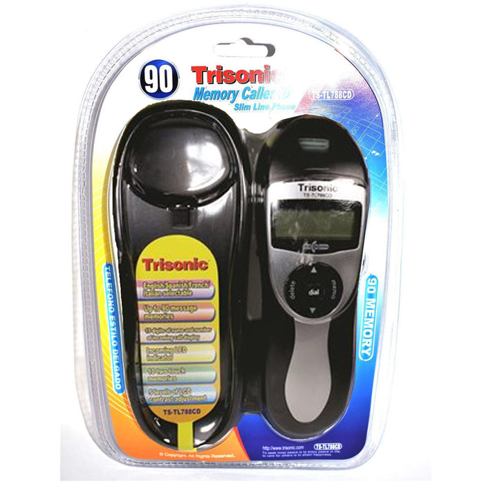 Corded Phone Slim Line Desk and Wall Mount Telephone Caller ID 90 Memory Black
