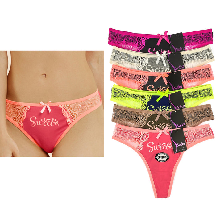 3 Lace Thong Cotton Plain Waist Underwear Floral Panties Flower Panty Spandex XL