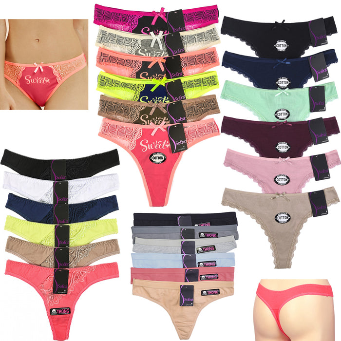 12 Womens Lace Thong Plain Flower Floral Cotton Panty Underwear Panties Large