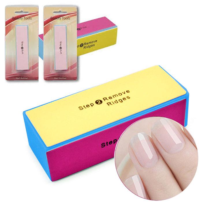 2 Pc 4 Way Nail Buffer Blocks File Buff Smooth Shine Toe Separator Nail Kit New