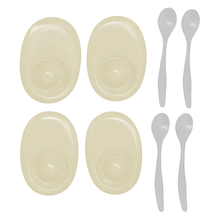 8 Pc Egg Cups w/ Spoons Set Poached Hard Boiled Bowl Saucer Breakfast Kitchen