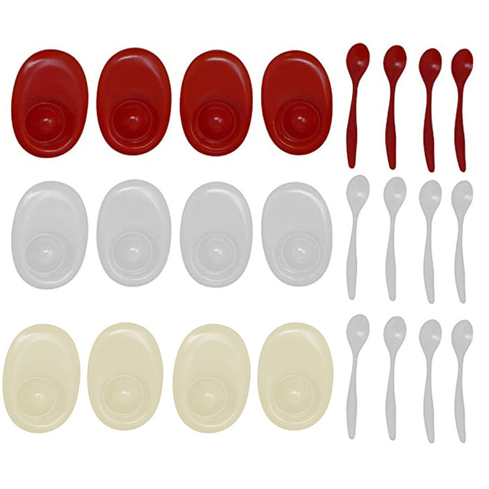 8 Pc Egg Cups w/ Spoons Set Poached Hard Boiled Bowl Saucer Breakfast Kitchen