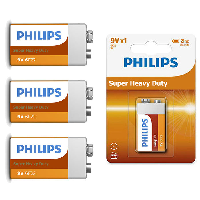 4 Pc Philips 9V Batteries 9 Volt Super Heavy Duty Battery 6F22 Made Usa Exp 2022