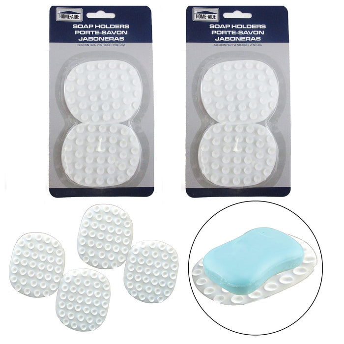 4 Pc Soap Bar Dish Saver Tray Holder Suction Pads Bath Tub Bathroom Kitchen Sink