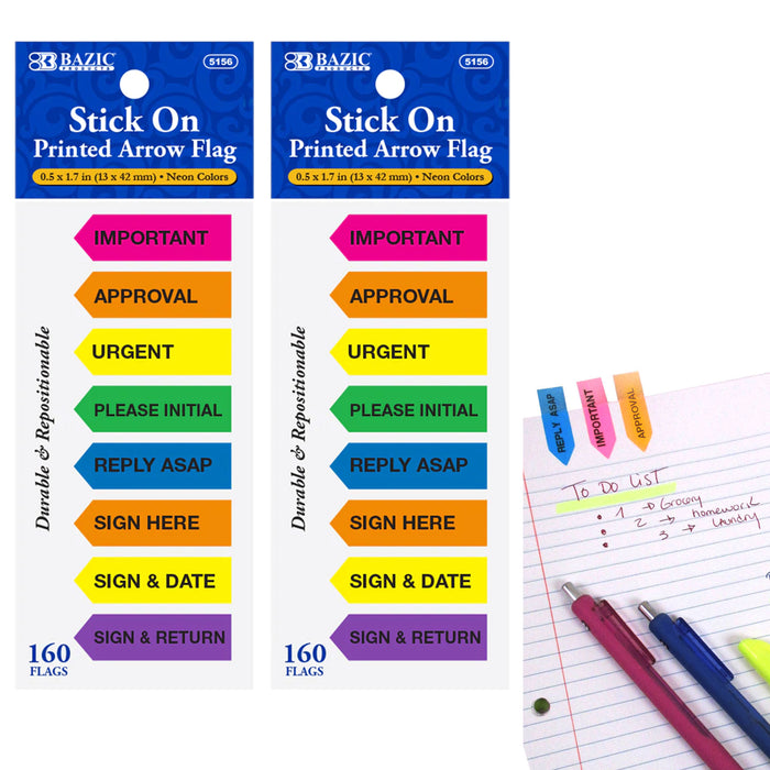 320 Pc Stick On Flags Arrow Page Marker Index Tab Sticky Neon Colors Office Work
