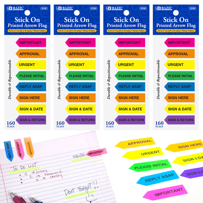 640 Pc Sticky Tab Stick On Flags Arrow Page Marker Index Office Work Neon Colors
