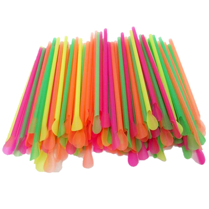 80ct Snow Cone Spoon Straws Multicolor Slush Shaved Icy Smoothie Drinking Party