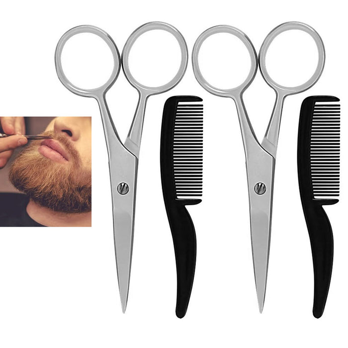 4 Pc Mustache Beard Kit for Men Grooming Facial Hair Care Comb Scissors Shears