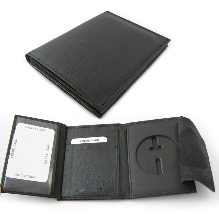 Mens Leather Wallet Sheriff Officer Police Shield Fire Security ID Holder New !