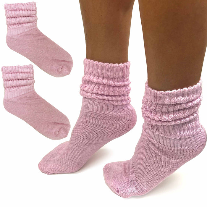 2 Pairs Pink Girls Soft Slouch Socks Plush Cotton Thick Knit Scrunch Junior 6-8