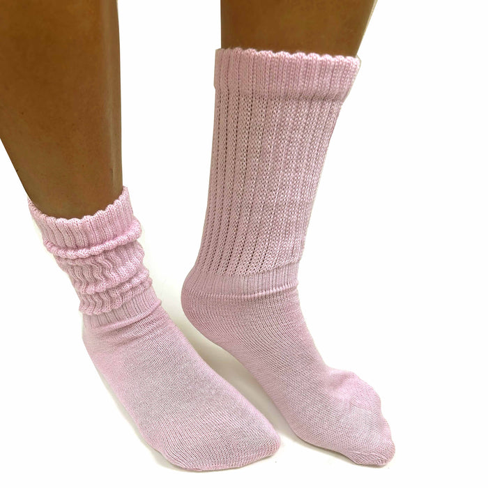 4 Pairs Girls Pink Slouch Socks Junior 6-8 Cotton Plush Knit Scrunch Warm Cozy
